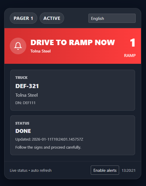 Értesítési / sofőr nézet